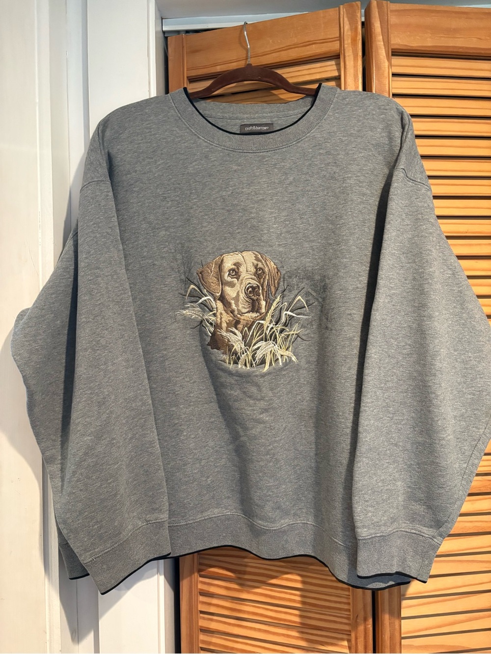 Vintage Croft & Barrow Dog Sweatshirt XL Grey Embroidered Golden Retriever Y2K